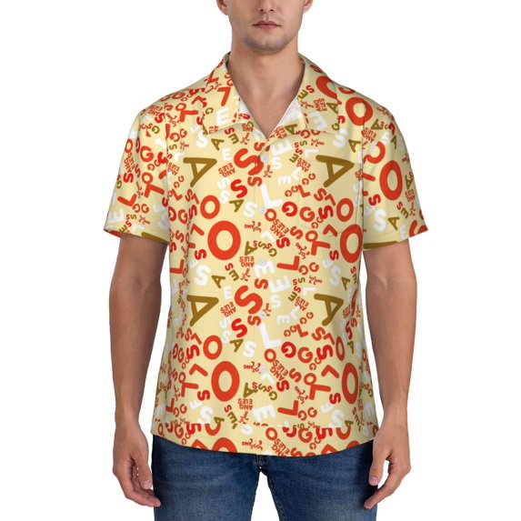 Yiaed Scandinavian Alphabet2 Print Hawaiian Shirt for Men Short Sleeve Button Down Shirts Beach Shirts for Men-3X-Large