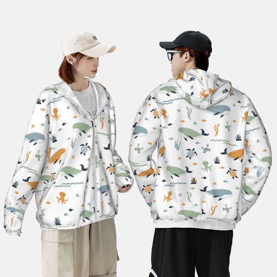 Yiaed Sea Creatures Print Sun Shirts UPF 50+ Protection Hoodie Rash Guard Shirt UV Shirt Long Sleeve Fishing Outdoor Lightweightase-XX-Large