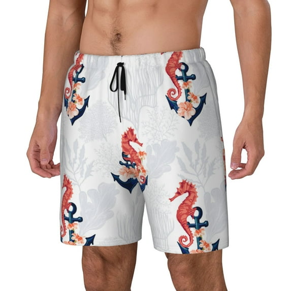 Yiaed Sea Horse And Corals1 Print Mens Swim Trunks Bathing Suit Compression Liner Beach Swim Shorts Swimwear Quick Dry Zipper Pocket No-Chafing Board Short-3X-Large