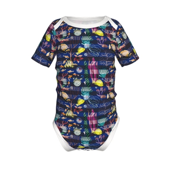 Yiaed Sea Inhabitans and Herb Print Infant Climbing Short Sleeve Onesie One-Piece Baby Bodysuit Clothes 0-12 Months -9M