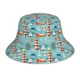 thumbnail image 1 of Yiaed Sea Lighthouse Print Reflective Stripe Bucket Hat Unisex Funny Outdoor Fisherman Cap Beach Sun Hat, 1 of 5
