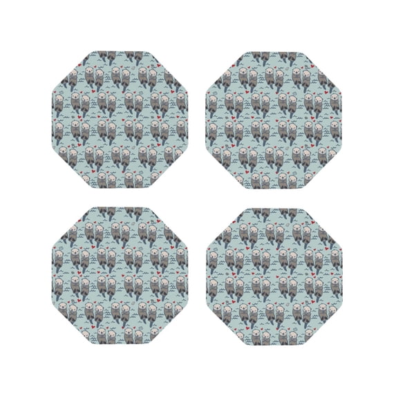 Yiaed Sea Otter Print Leather Coasters for Drinks - Cup Coasters Coffee Table Kitchen Table Bar, Home & Office Gifts Handmade Drink Coasters-Octagon