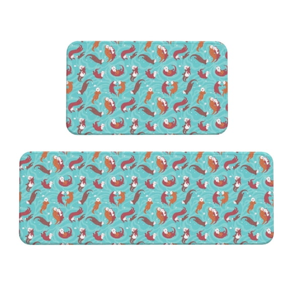 Yiaed Sea Otters Family In Blue Water Kitchen Rugs Sets of 2 Kitchen Mats Cushioned Anti Fatigue Kitchen Rug Tapetes Para Cocina for Sink,Laundry Room