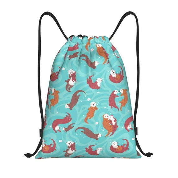 Yiaed Sea Otters Family In Blue Water Print Drawstring Bags Drawstring Backpack Bulk String Back Pack Gym Sport Bag-Small