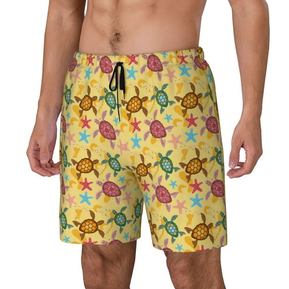 Yiaed Sea and Sand Print Mens Swim Trunks Bathing Suit Compression Liner Beach Swim Shorts Swimwear Quick Dry Zipper Pocket No-Chafing Board Short-3X-Large