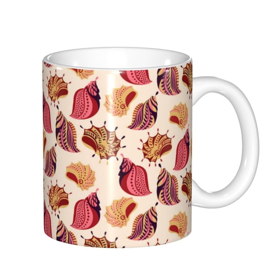 Yiaed Sea Shells Print Ceramics Coffee,Large Handle Design,Extra Large Tea and Coffee Cup for Office and Home Mugs