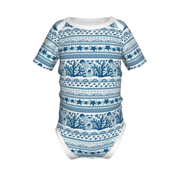 Yiaed Sea Underwater Jellyfish Print Infant Climbing Short Sleeve Onesie One-Piece Baby Bodysuit Clothes 0-12 Months -6 Months