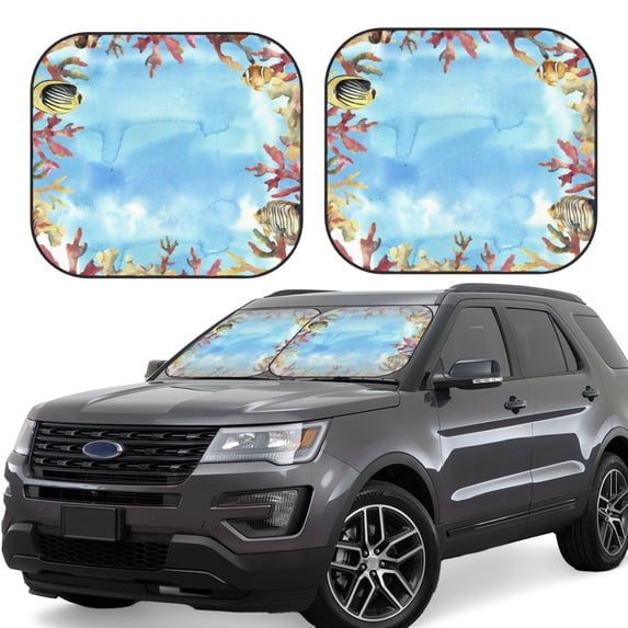 Yiaed Sea and Fish Print Car Front Windshield Sun Shade,Foldable Anti-UV Car Sunshade for Front Window for Most Vehicles-Medium