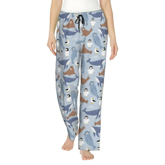 Yiaed Seal Fox Seagull Whales Print Womens Lounge Pants, Loose PJ Bottoms, Long Pajama Pants for Women-Small