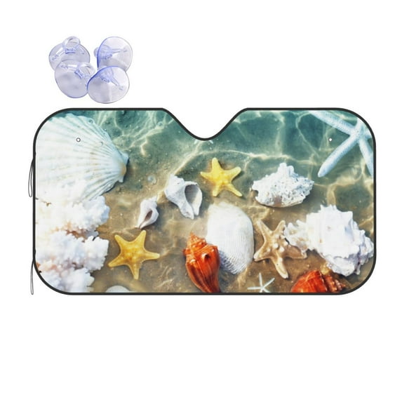 Yiaed Seashell On The Beach Print Car Windshield Sunshade Front Auto Car Front Window Sun Shade Foldable Sun Visor Shield Cover Auto Accessories for Sedan SUV Truck-Small