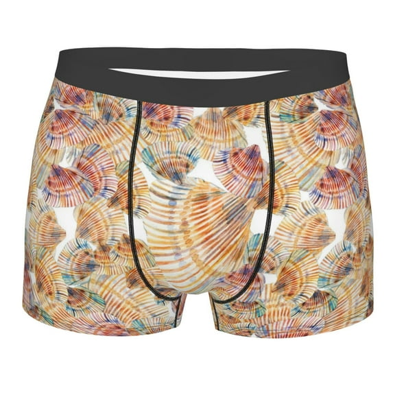 Yiaed Seashells Print Men's Soft Cotton Boxer Shorts Breathable Boxers Underwear Moisture-Wicking Underwear Stretch Boxer Briefs for Man-Large