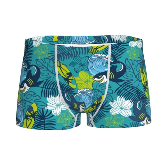 Yiaed Shark And Leaves Print Boys' Boxer Briefs Cotton Casual Stretch Comfort Boys Boxers - Kids Boxer Briefs Underwear for Boys (6-18)-Small