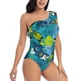 thumbnail image 1 of Yiaed Shark And Leaves Print Women One Piece Swimsuits Tummy Control One Shoulder Bathing Suits Pattern Ruffle Swimwear-XX-Large, 1 of 8