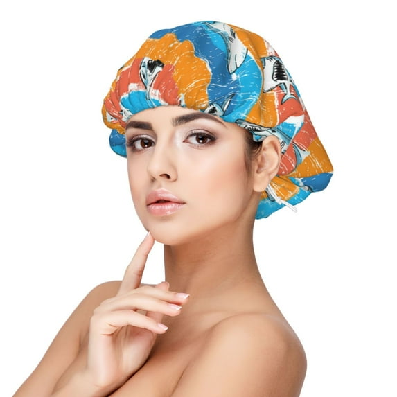 Yiaed Shark On Line Print Satin Bonnet Silk Bonnet Hair Bonnet for Sleeping Hair Bonnets