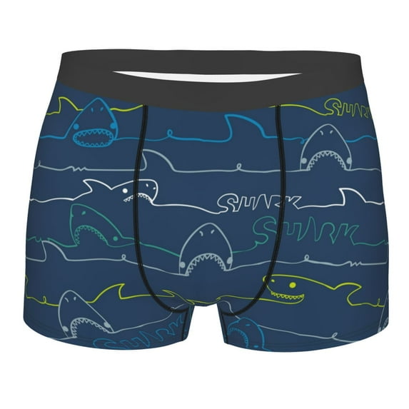 Yiaed Shark Print Men's Soft Cotton Boxer Shorts Breathable Boxers Underwear Moisture-Wicking Underwear Stretch Boxer Briefs for Man-Large