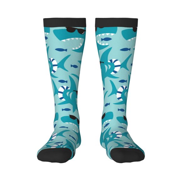 Yiaed Shark Wearing Sunglasses Print Great elasticity Adult Stockings Sports socks for Men and Women