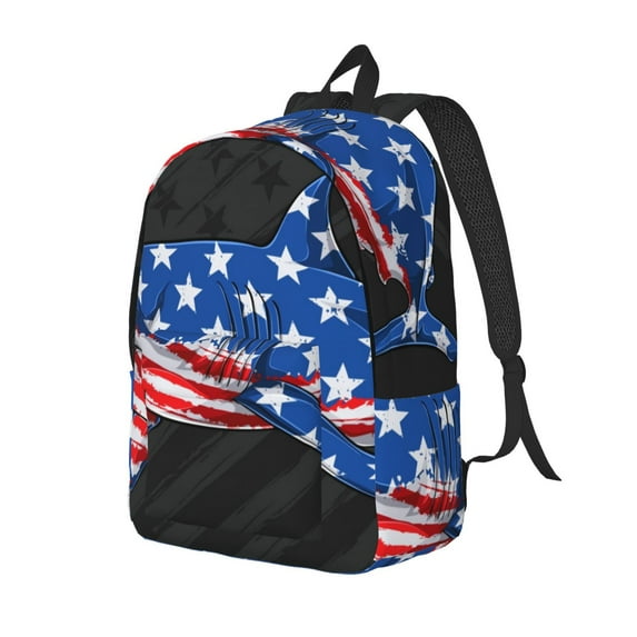 Yiaed Shark With USA Flag Print Print Laptop Backpack Travel Canvas Backpack Vintage Aesthetic Backpack for School Knapsack Backpack Backpack for School-Small