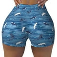 thumbnail image 1 of Yiaed Sharks on White Blue Striped Print Women's Athletic Shorts Running Shorts Sporty Short High Waisted Elastic Workout Shorts for Yoga Gym Running & Sports -X-Large, 1 of 5