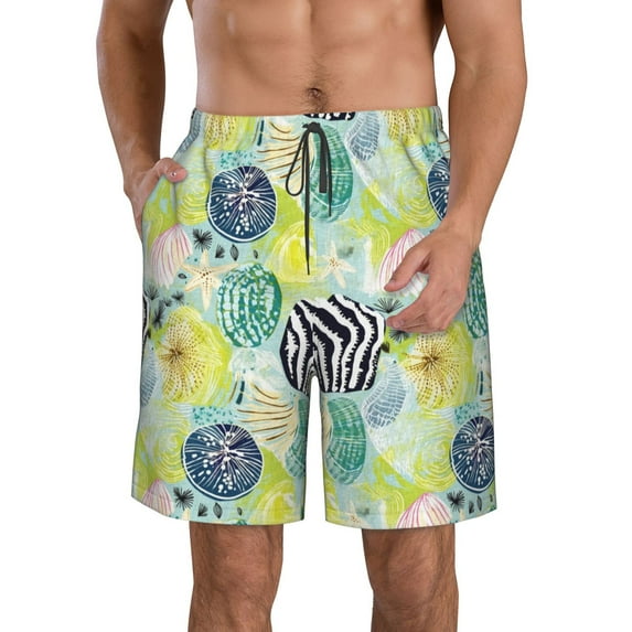 Yiaed Shell Clam Print Men's Swim Trunks with Lining Quick Dry Sports Shorts Beach Shorts Boardshorts-Small