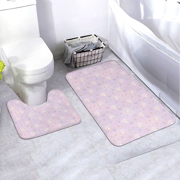 Yiaed Shells Pearl Print Bathroom Mat Set 2 Pieces Mat Anti-Skid Pad Ultra Soft and Absorbent Bathroom Bath Mat Contour Bath Rugs for Toilet Base