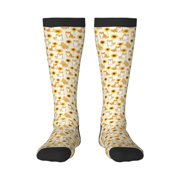 Yiaed Shiba Inu Sunflower Print Great elasticity Adult Stockings Sports socks for Men and Women