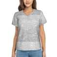thumbnail image 1 of Yiaed Silver Glitter Print Women's T Shirt V-Neck Short Sleeve Shirt Casual Breathable Tee Summer Tops-Large, 1 of 5