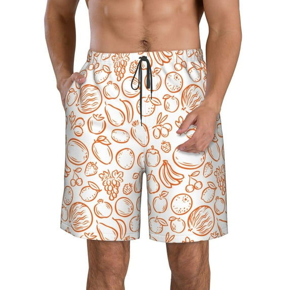 Yiaed Simple Fruit Print Men's Swim Trunks with Lining Quick Dry Sports Shorts Beach Shorts Boardshorts-XX-Large