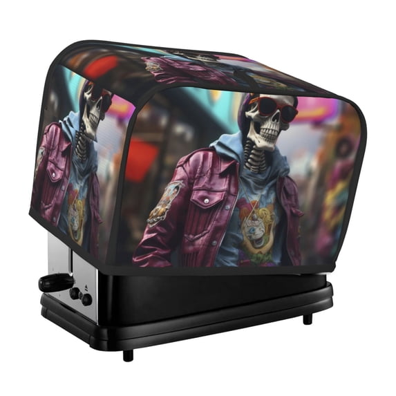 Yiaed Skeleton Cool Street Fashion Print Two Slice Bread Machine Cover, Universal Size Kitchen Appliance Cover for Bread Machine,Bread Machine Cover