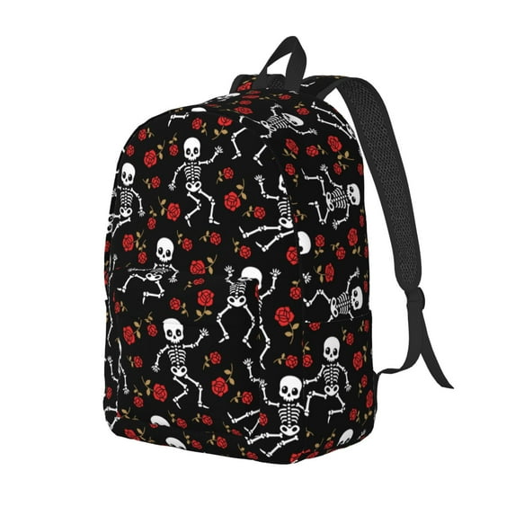 Yiaed Skeleton with Roses Print Print Laptop Backpack Travel Canvas Backpack Vintage Aesthetic Backpack for School Knapsack Backpack Backpack for School-Small