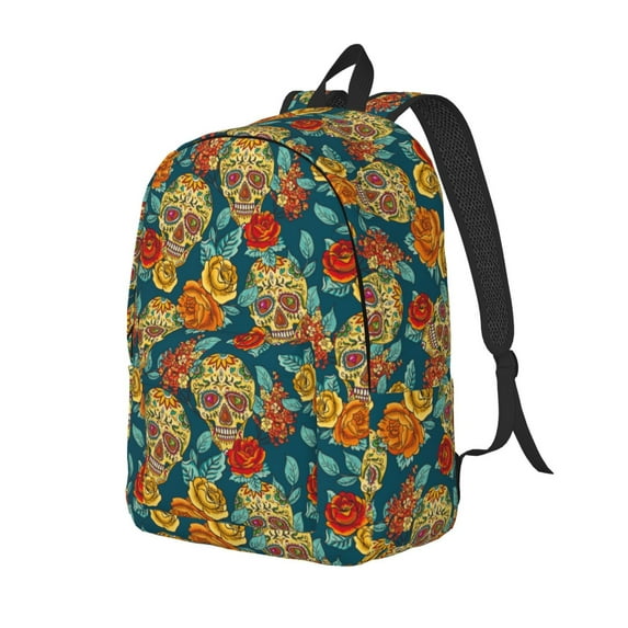 Yiaed Skull And Flowers Print Print Laptop Backpack Travel Canvas Backpack Vintage Aesthetic Backpack for School Knapsack Backpack Backpack for School-