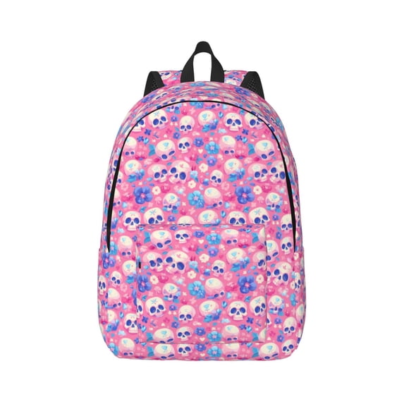 Yiaed Skull Blue Flower Print Backpack, Premium Laptop Backpack, Travel Backpack for Women, Lightweight Backpacks, Comfortable Back Pack-Small