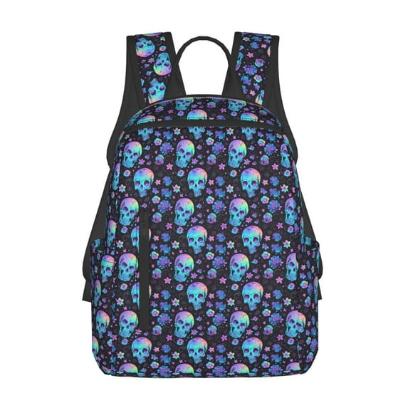 Yiaed Skull Flower Blue Print Lightweight Backpack Travel Backpacks Hiking Daypack for Women Men