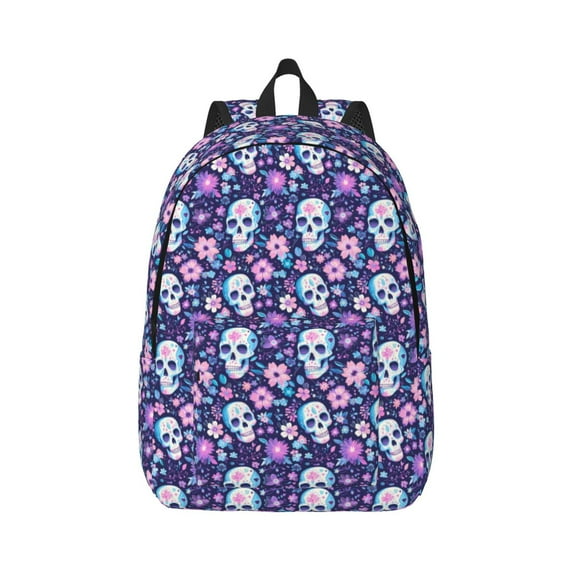 Yiaed Skull Purple Flower Print Backpack, Premium Laptop Backpack, Travel Backpack for Women, Lightweight Backpacks, Comfortable Back Pack-Medium