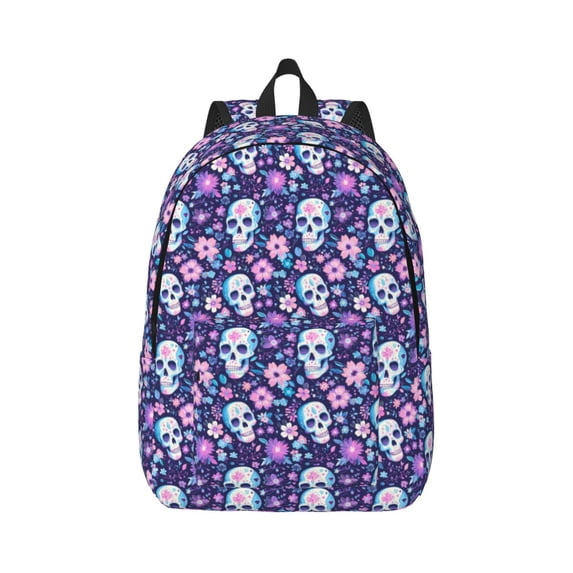 Yiaed Skull Purple Flower Print Backpack, Premium Laptop Backpack, Travel Backpack for Women, Lightweight Backpacks, Comfortable Back Pack-Medium