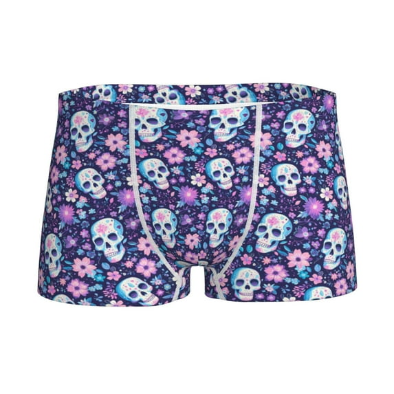 Yiaed Skull Purple Flower Print Boys' Boxer Briefs Cotton Casual Stretch Comfort Boys Boxers - Kids Boxer Briefs Underwear for Boys (6-18)-Medium