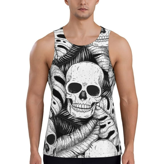 Yiaed Skull and palm leaves Print Mens Compression Shirt Slimming Body Shaper Vest Workout Tank Tops Abs Abdomen Undershirts-XX-Large
