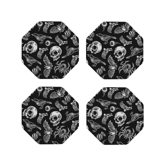 Yiaed Skull bird bat spider Print Leather Coasters for Drinks - Cup Coasters Coffee Table Kitchen Table Bar, Home & Office Gifts Handmade Drink Coasters-Octagon