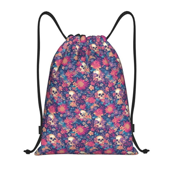 Yiaed Skull colorful flower daisy Print Drawstring Bags Drawstring Backpack Bulk String Back Pack Gym Sport Bag-Small