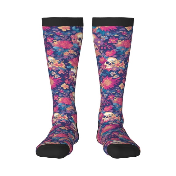 Yiaed Skull colorful flower daisy Print Great elasticity Adult Stockings Sports socks for Men and Women