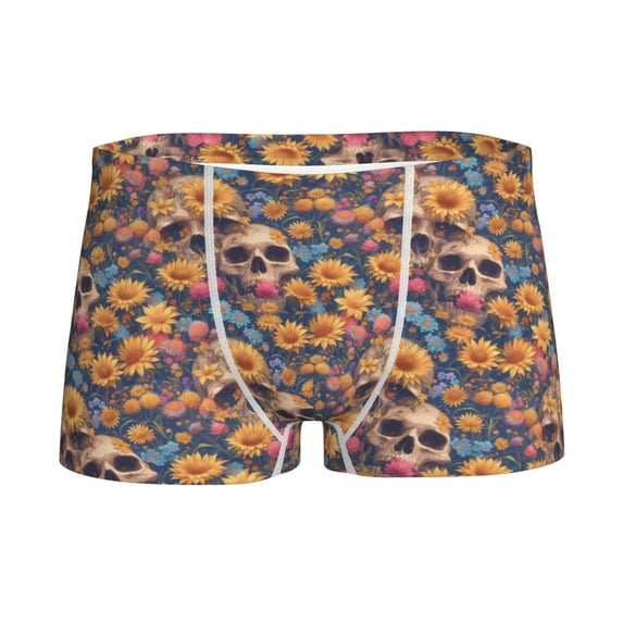 Yiaed Skull daisy colorful Print Boys' Boxer Briefs Cotton Casual Stretch Comfort Boys Boxers - Kids Boxer Briefs Underwear for Boys (6-18)-Medium
