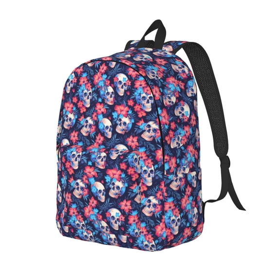 Yiaed Skull flower blue Print Print Laptop Backpack Travel Canvas Backpack Vintage Aesthetic Backpack for School Knapsack Backpack Backpack for School-Small