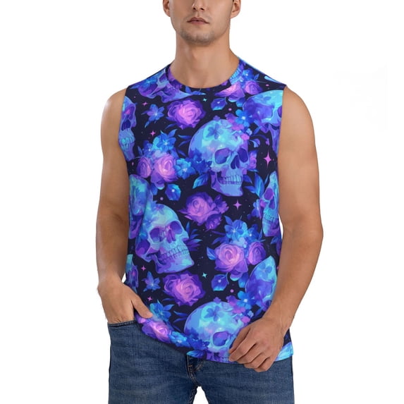 Yiaed Skull flower star sky Print Men's Singlet Vests Summer Running Muscle Tank Tops Gym Undershirt Round Neck Sleeveless for man