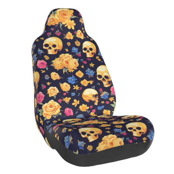 Yiaed Skull gold flower Print Car Seat Covers,Universal Auto Seats Protector Fits for Car,SUV Sedan,Truck,Automotive Seat Covers & Accessories