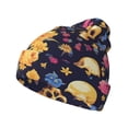 thumbnail image 1 of Yiaed Skull gold flower Print Winter Beanie for Men Women, Fleece Lined Beanie Soft Warm Knit Hat Ski Stocking Cuffed Ca, 1 of 6