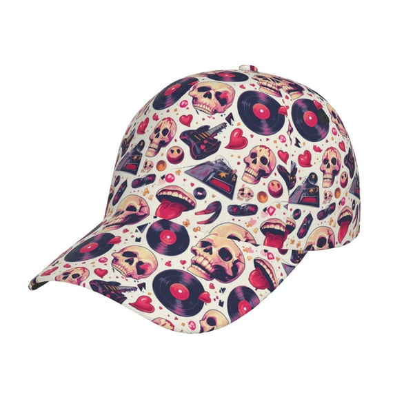 Yiaed Skull lips record Guitar Print Cap Adjustable Size for Running Workouts and Outdoor Activities All Seasons