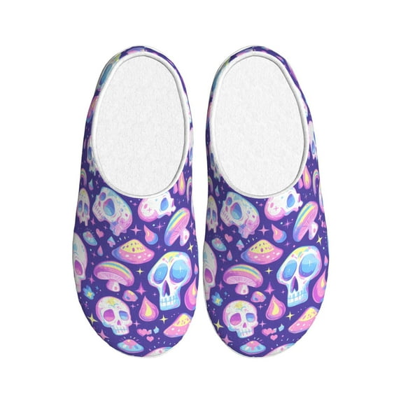 Yiaed Skull mushroom colorful Print Slippers Fuzzy Warm Cozy Slippers Non Slip House Slippers For Indoor Outdoor Slippers House Slippers-37/38