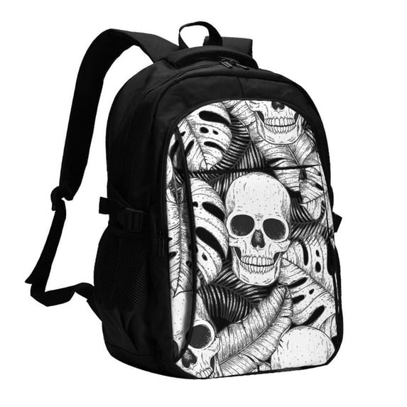 Yiaed Skull and palm leaves Print Laptop Backpack,Business Travel Durable Laptops Backpack with USB Charging Port,Water Resistant College Computer Bag