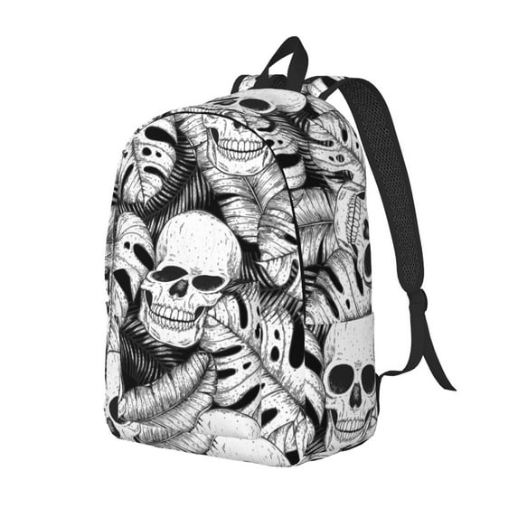 Yiaed Skull and palm leaves Print Print Laptop Backpack Travel Canvas Backpack Vintage Aesthetic Backpack for School Knapsack Backpack Backpack for School-Small