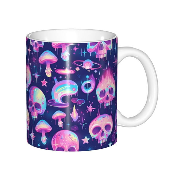 Yiaed Skull rainbow color Print Ceramics Coffee,Large Handle Design,Extra Large Tea and Coffee Cup for Office and Home Mugs