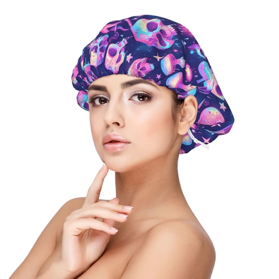Yiaed Skull rainbow color Print Satin Bonnet Silk Bonnet Hair Bonnet for Sleeping Hair Bonnets